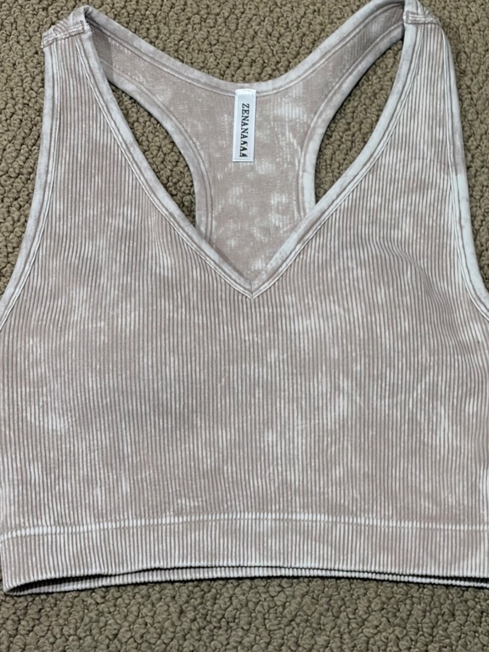 NEW ZENANA MINERAL WASHED RIBBED CROPPED SEAMLESS BRA PADDED TANK TOP V NECK - Picture 2 of 8
